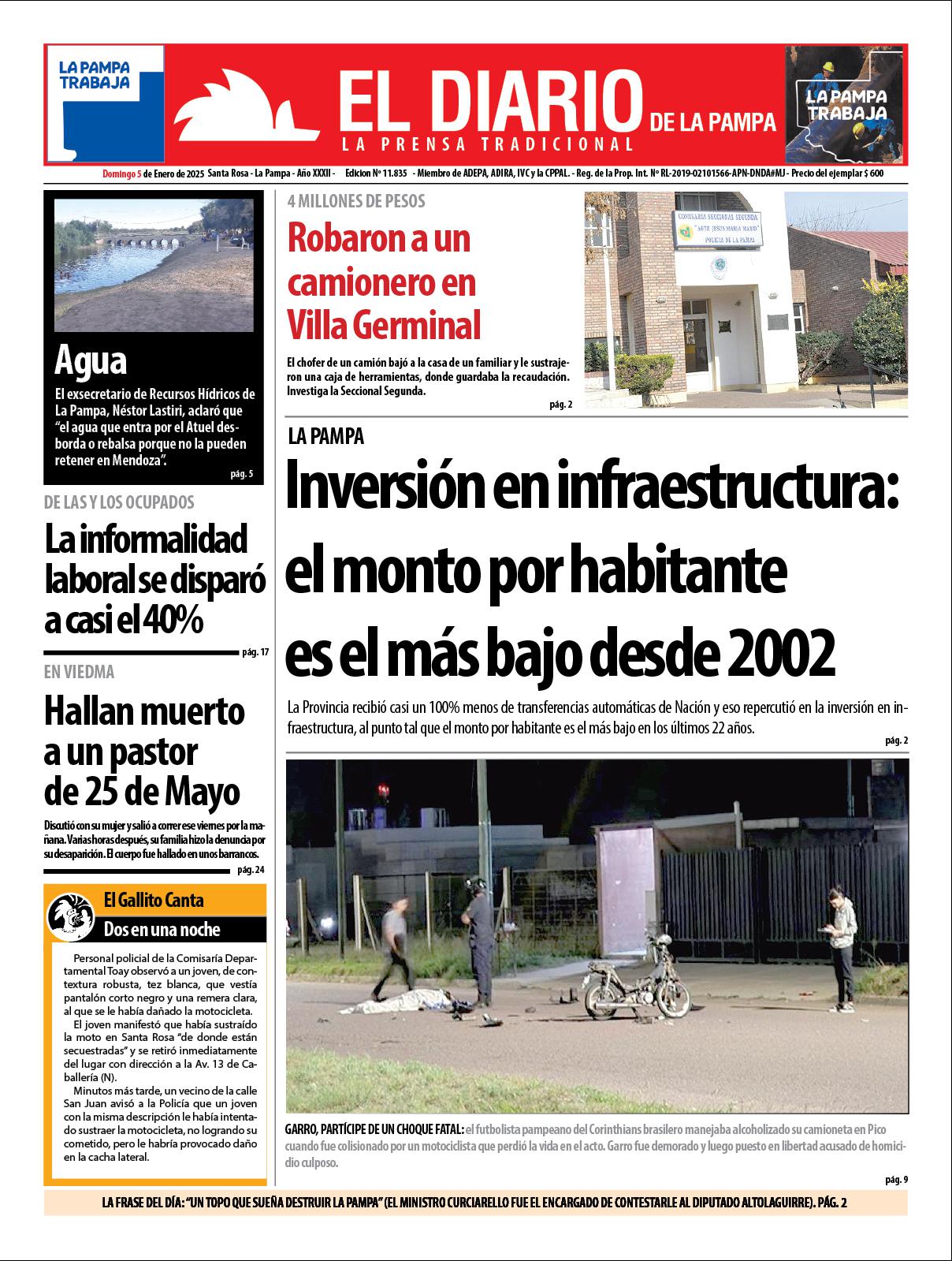 Tapa de El Diario en papel  domingo 05 de enero de 2025